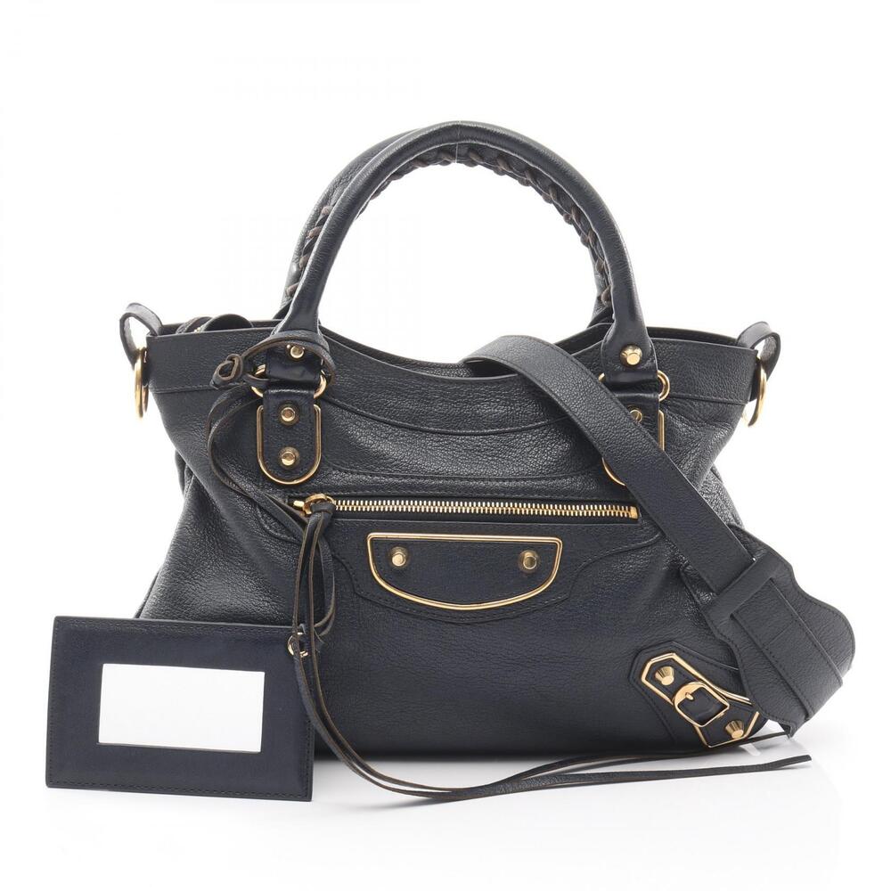 Balenciaga Metallic City Handbag Leather Navy Blue